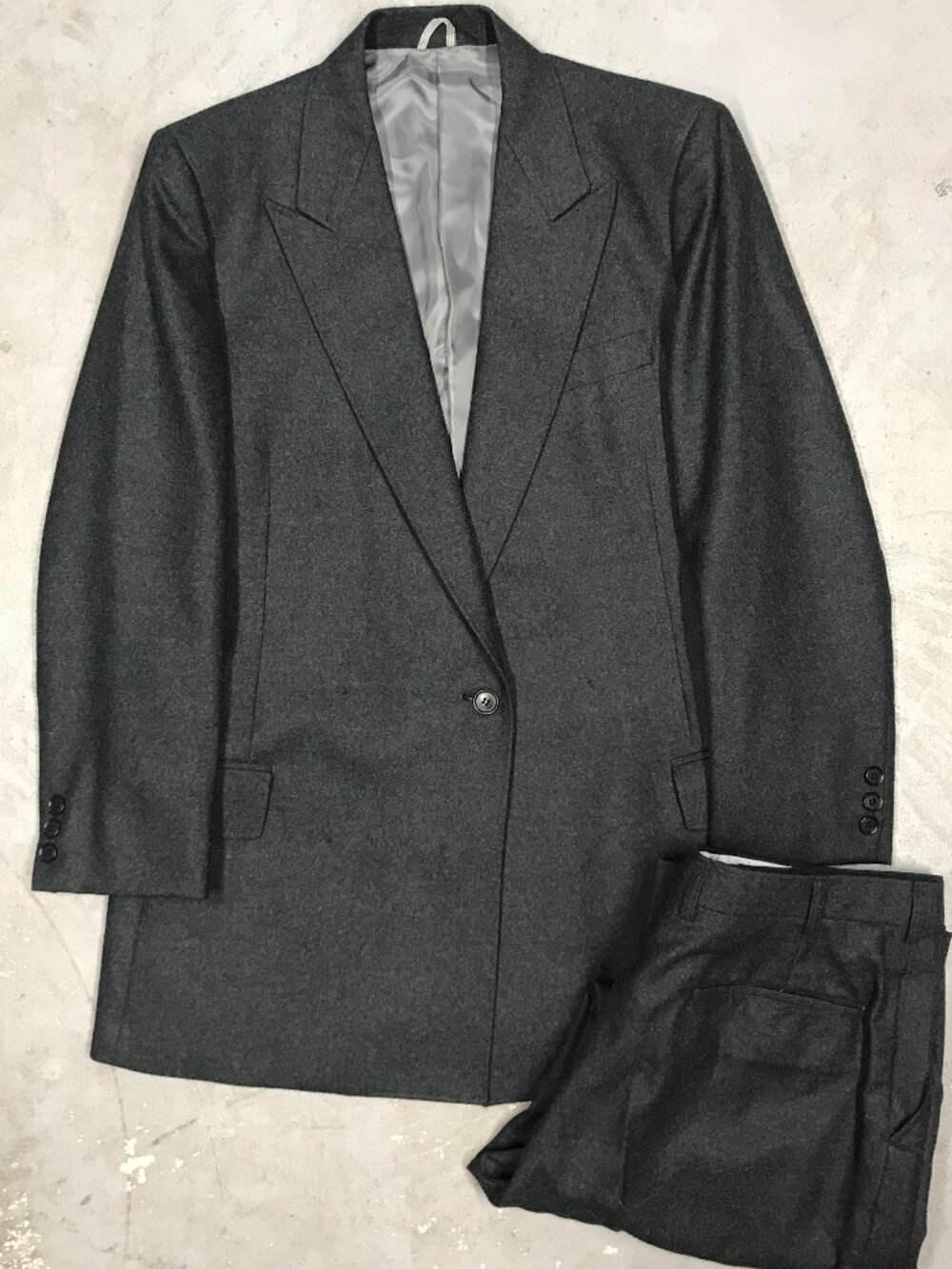 Vintage James Edmond Womens Suit Flannel Wool 2pc Single Button Grey Medium